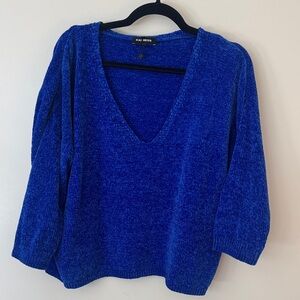 Express Deep Blue V-Neck Chenille Sweater